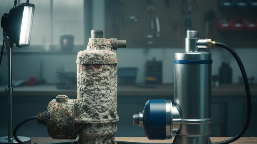 Old and new submersible pumps compared to show how long a well pump lasts