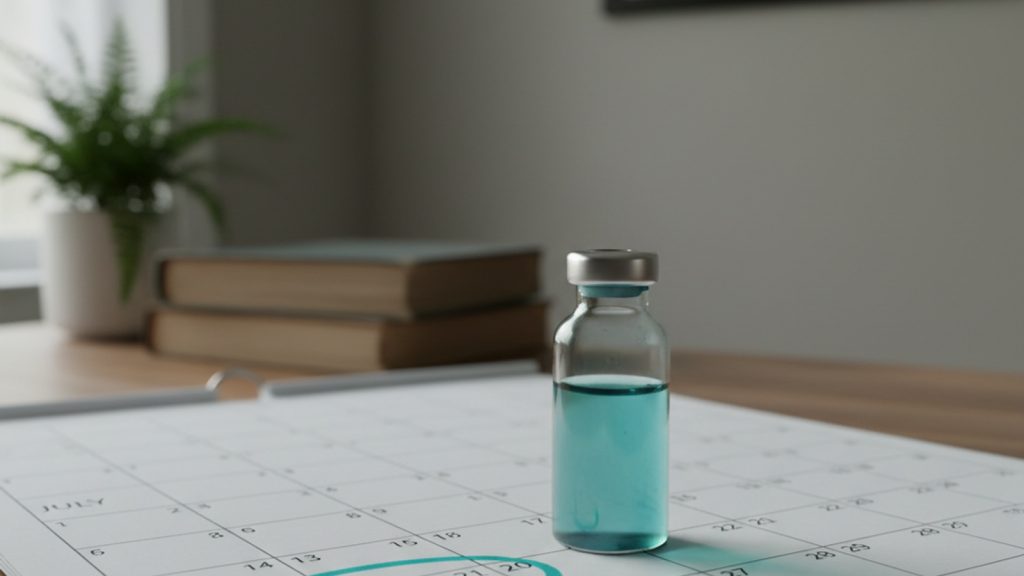 Sample vial on a calendar showing how often to test well water