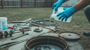 Cleaning and disinfecting well water by treating the well casing