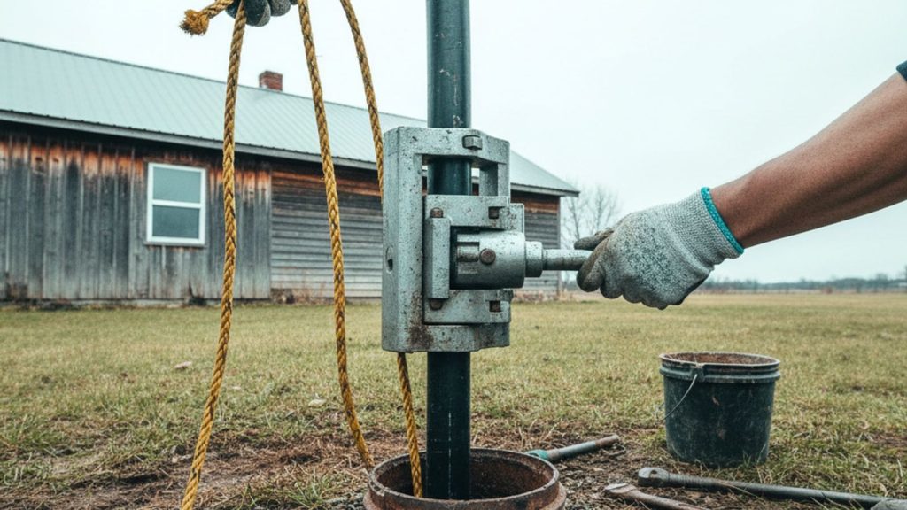 Lifting drop pipe from the casing while replacing a well pump