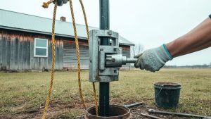 Lifting drop pipe from the casing while replacing a well pump