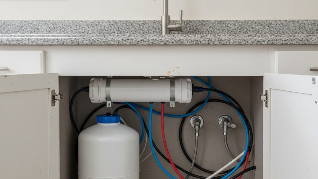 Under-sink reverse osmosis system installed for well water