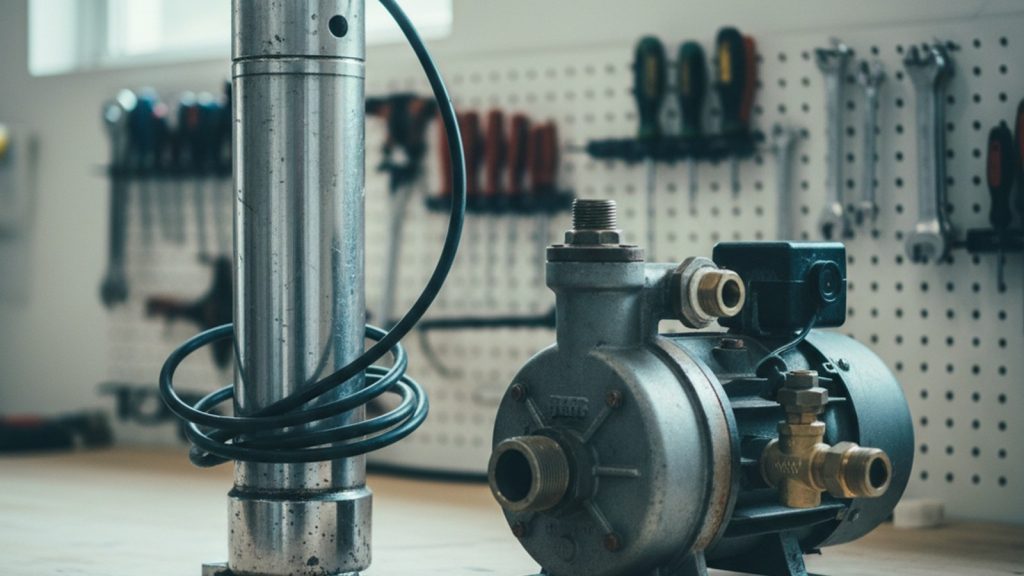 Submersible and jet well pumps side by side for comparison