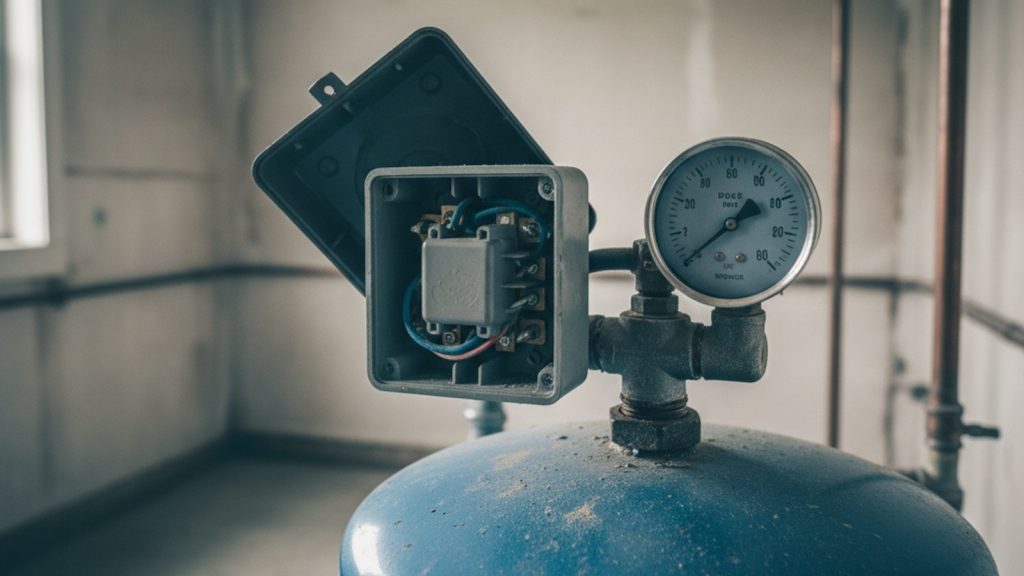 Well pump pressure switch and gauge on a pressure tank
