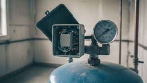 Well pump pressure switch and gauge on a pressure tank